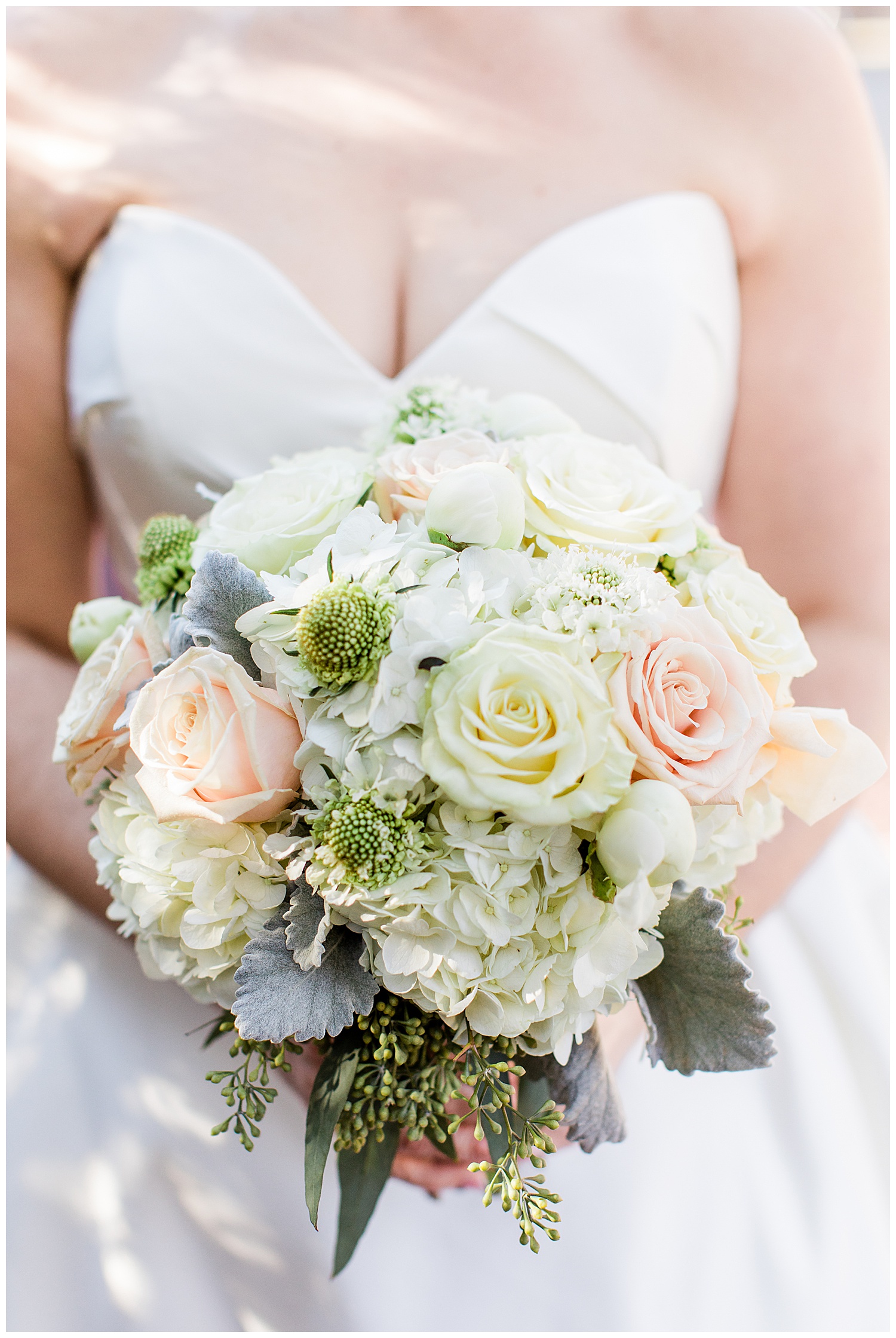 Soft white and pink wedding bouquet